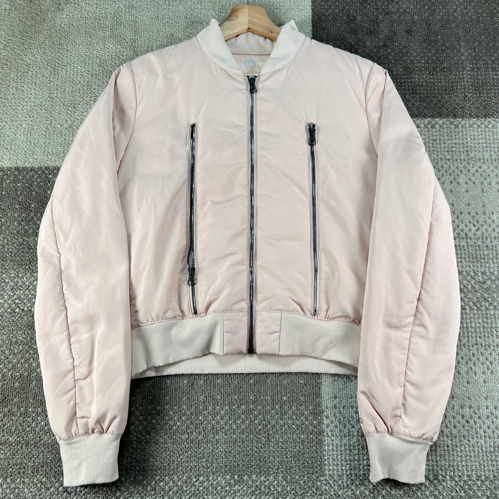 Alo Yoga Women Pink Off-Duty Bomber Jacket Down Fill Size Medium